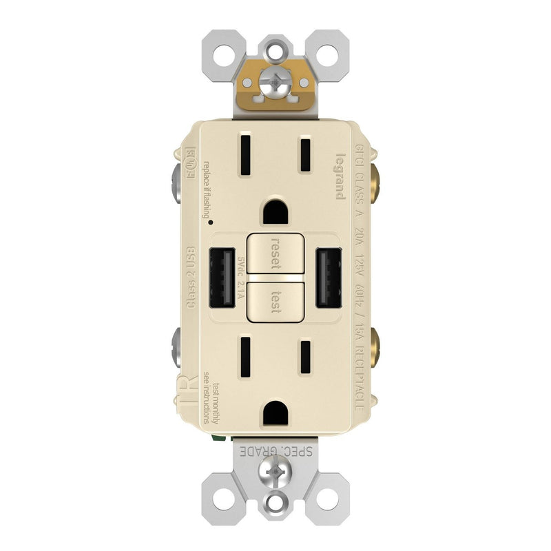 Copy of Combo GFCI with USB-AA Charging Outlet, Tamper Resistant, 15A, Light Almond