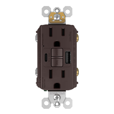 GFCI with USB-AC Charging Combo Outlet, TR, 15A, Dark Bronze
