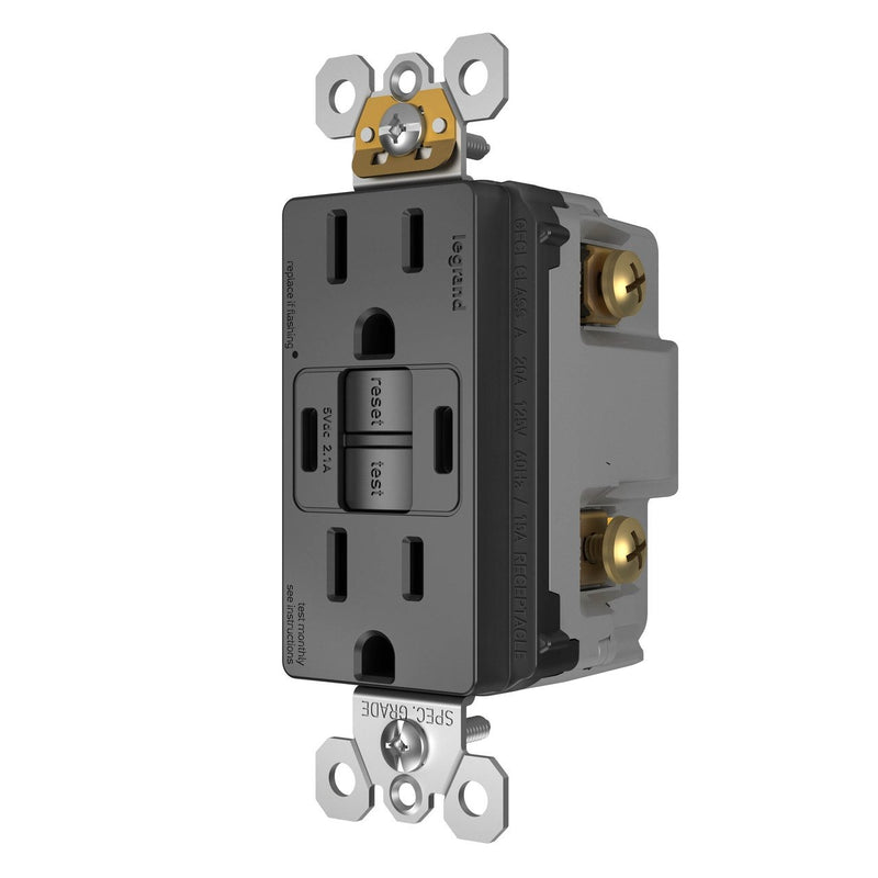 1597TRUSBCCBK GFCI USB-CC Outlet, Black, Left Side