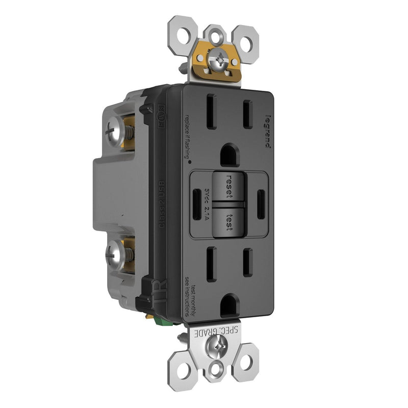 1597TRUSBCCBK GFCI USB-CC Outlet, Black, Right Side