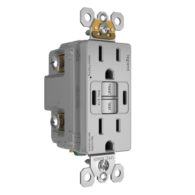 1597TRUSBCCGRY GFCI and USB Combo Outlet Right Side Gray