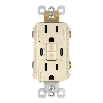 1597TRUSBCCLA GFCI and USB Combo Outlet Front Light Almond 