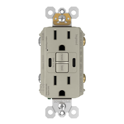 1597TRUSBCCNI GFCI and USB Combo Outlet Front Nickel