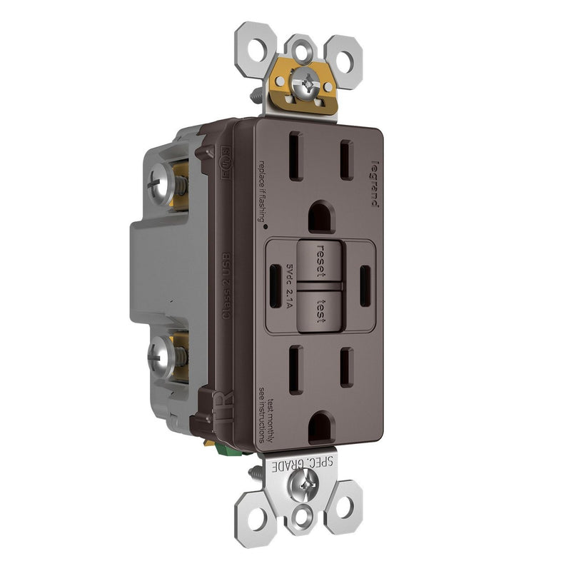 1597TRUSBCCW GFCI USB-CC Outlet, Brown, Right Side