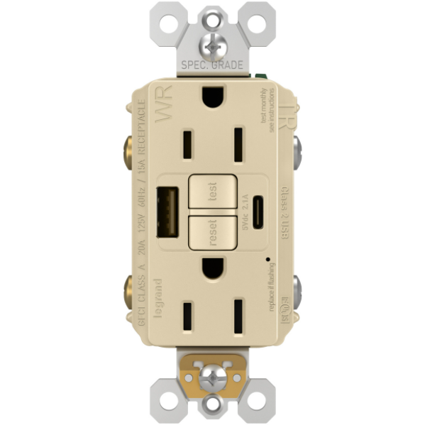 1597TRWRUSBACI Front, GFI and USB Outdoor Combo Outlet, Ivory