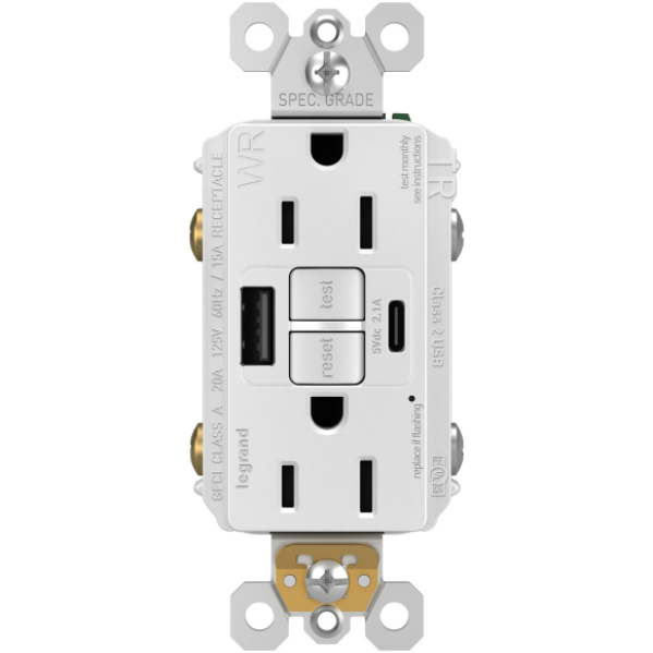 1597TRWRUSBACW USB and GFI Outlet Combo Outlet, WR, White