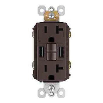 GFCI with USB-AA Charging Combo Outlet, Tamper Resistant, 20A, Dark Bronze