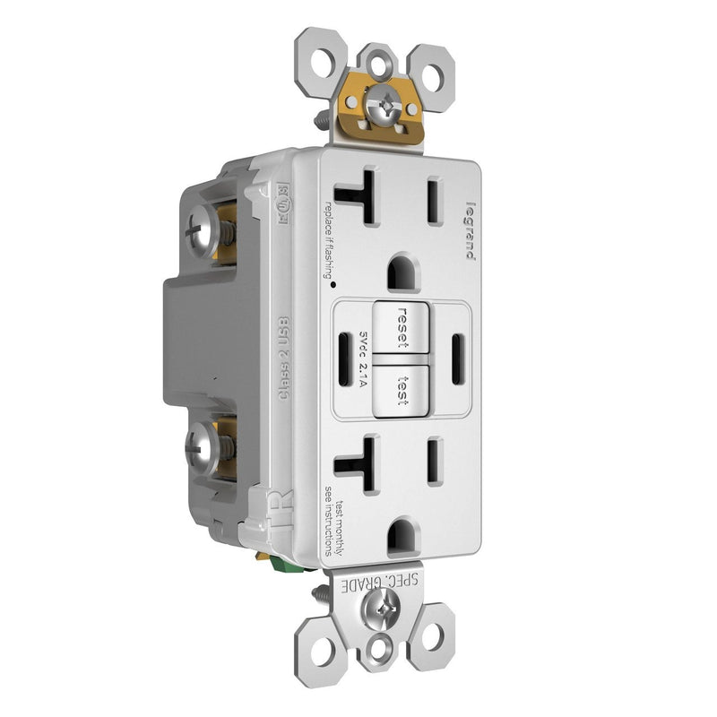 2097TRUSBCCW, USB-CC Charging and GFCI Outlet, 20A, White, Right Side