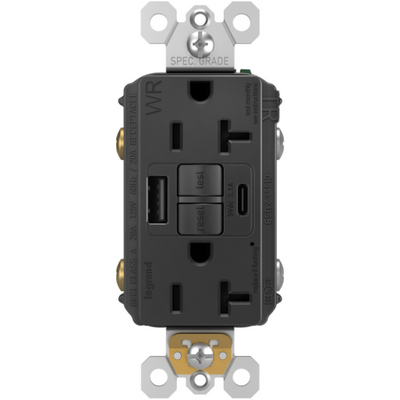 2097TRWRUSBACBK GFI with USB Charging Ports Outdoor Outlet, Black