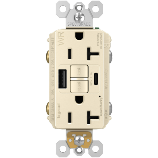 2097TRWRUSBACLA GFCI and USB Combo Outlet, Outdoor, WR, Light Almond