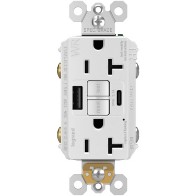 2097TRWRUSBACW GFCI with USB Charging Ports Outdoor Outlet, White