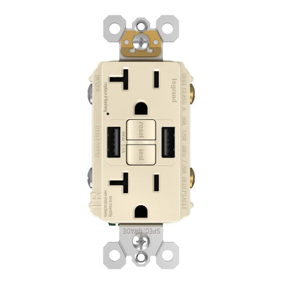 GFCI with USB-AA Charging Combo Outlet, Tamper Resistant, 20A, Light Almond