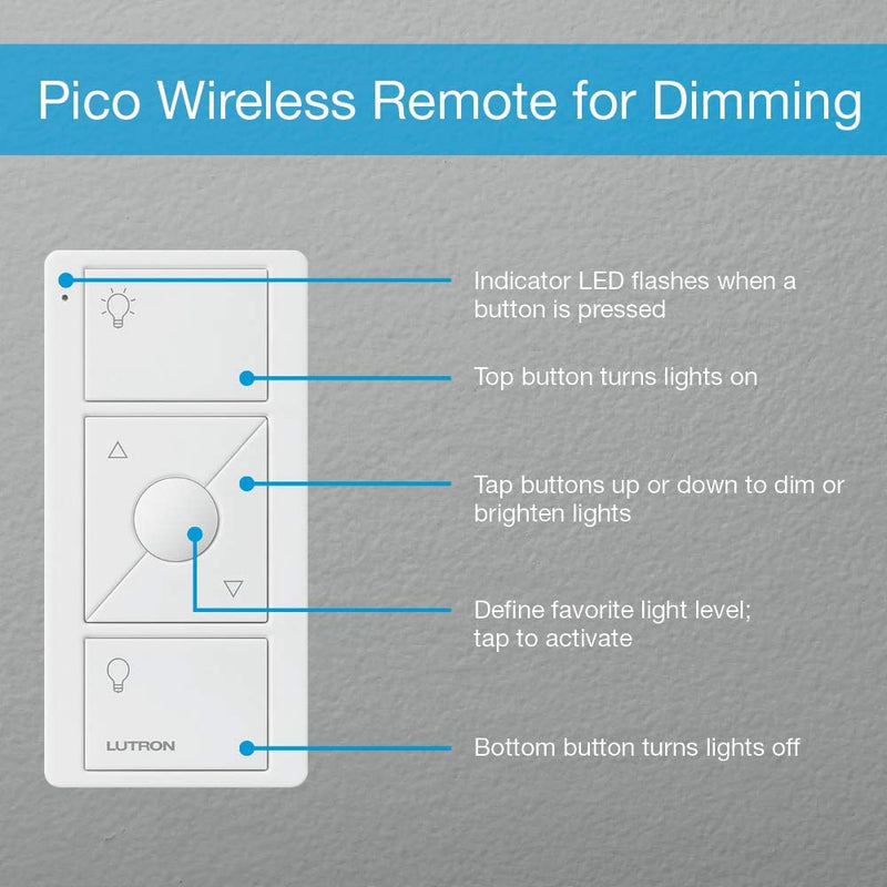 Pico Remote Control Light Switch for Caseta Wireless Dimmer, White, 60' Distance