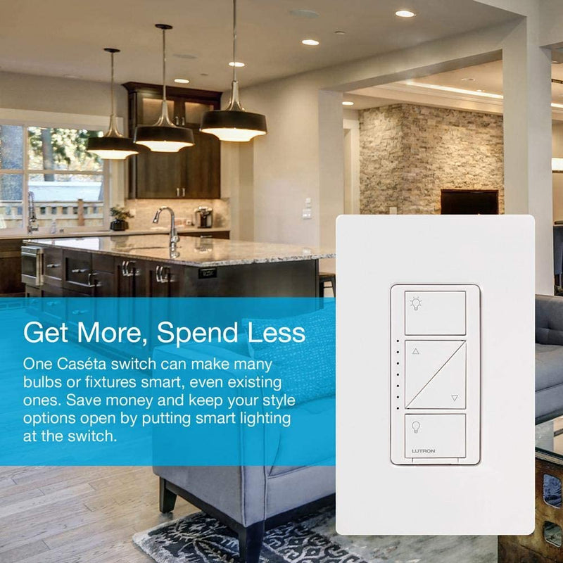 Lutron Caseta Wireless Dimmer Wall Light Smart Home Switch, White