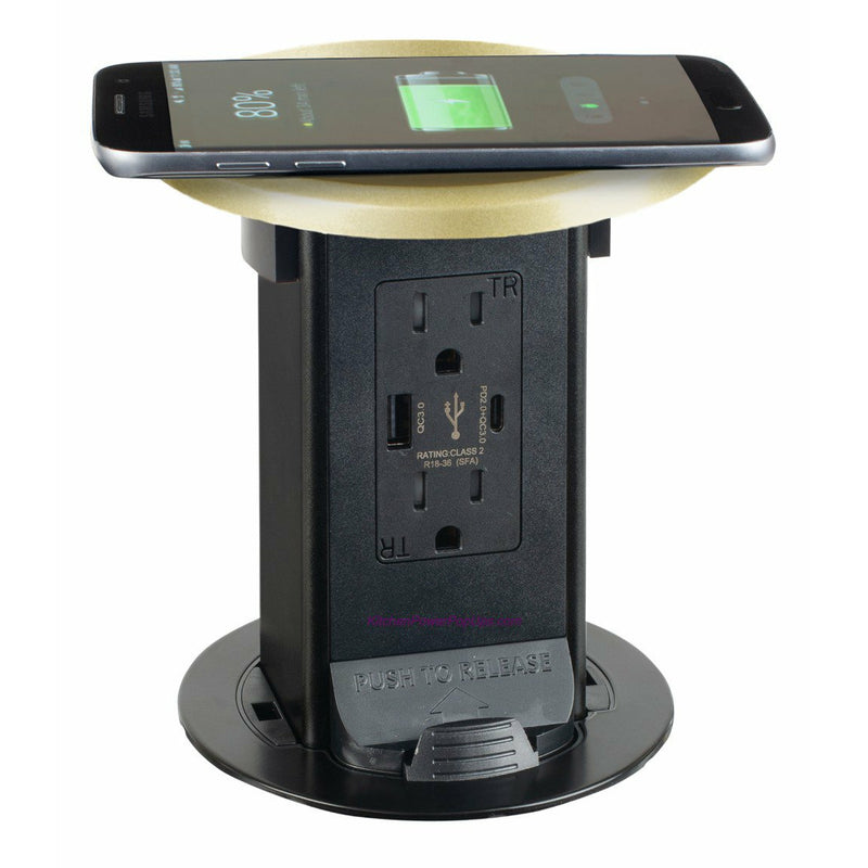 Lew Electric PUR15-RBR-2USB-AC-QI Showing Phone Charging