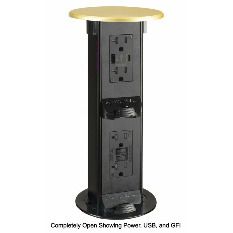 2-Stage GFI & USB A/C Wireless Charging Kitchen Pop Up Outlet, Brass