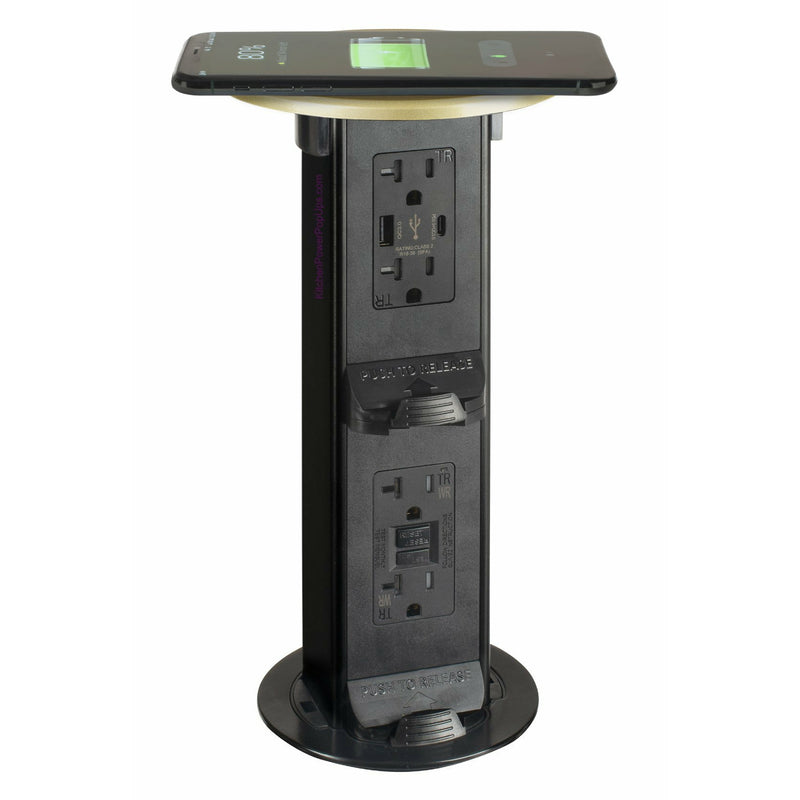 Lew Electric PUR20-RBR-AC-2P-QI-IO Showing Phone Charging