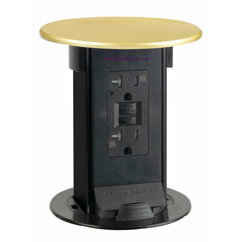 Countertop Pop Up 20A GFI, Spill Proof, Wireless Charging Brass Top