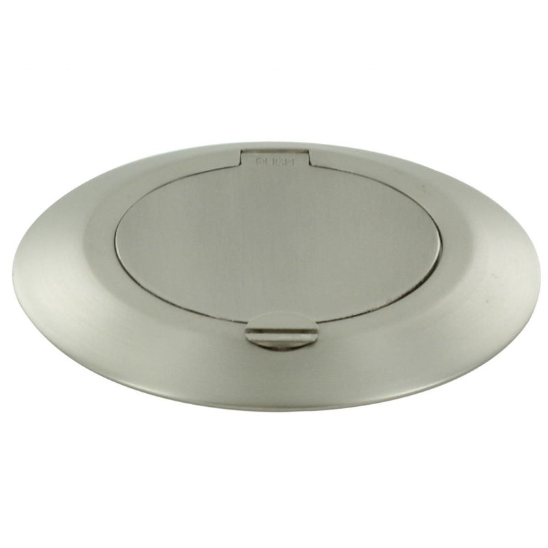 Small Round Brushed Nickel Floor Box Outlet Lid Closed