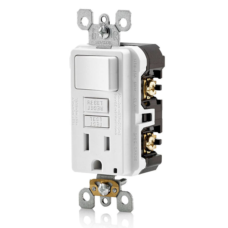Leviton GFSW1-W 15A Rocker Switch and Self-Test GFCI Receptacle, White