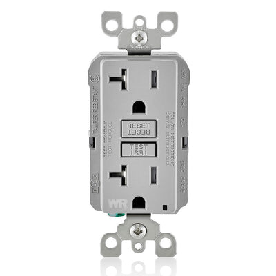 Leviton GFWT2-GY 20A GFI Slim Outlet, Weather & Tamper Resistant, Gray - Front