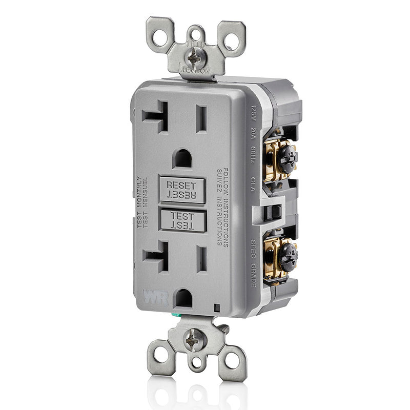 Leviton GFWT2-GY 20A GFI Slim Outlet, Weather & Tamper Resistant, Gray - Side