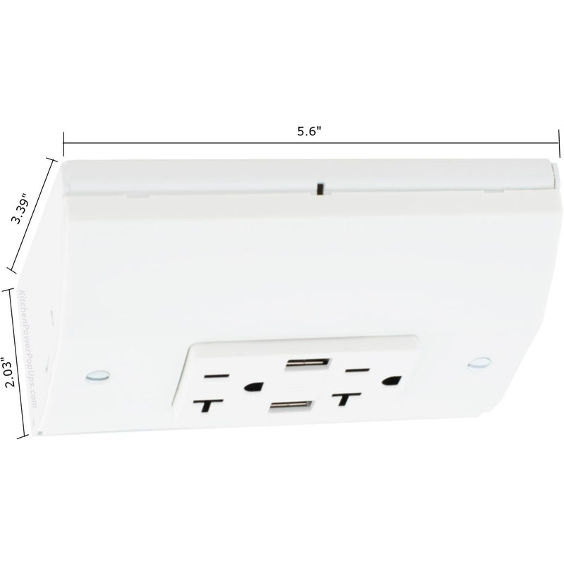 Under Cabinet Angled 20A 2 Plugs Power Strip, 2 Charging USB-A, White