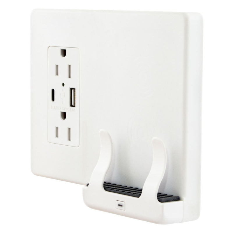 Wireless Charging Phone Cradle Wall Mount, USB A/C Charging 15A Outlet ...