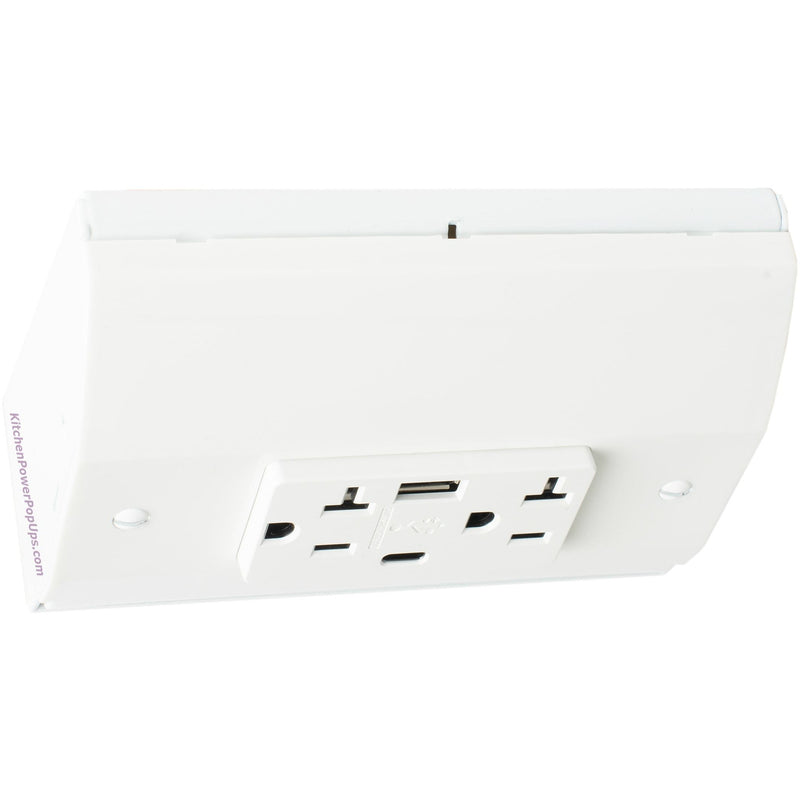 Under Cabinet White Power Strip Box with USB-A and USB-C Charging 