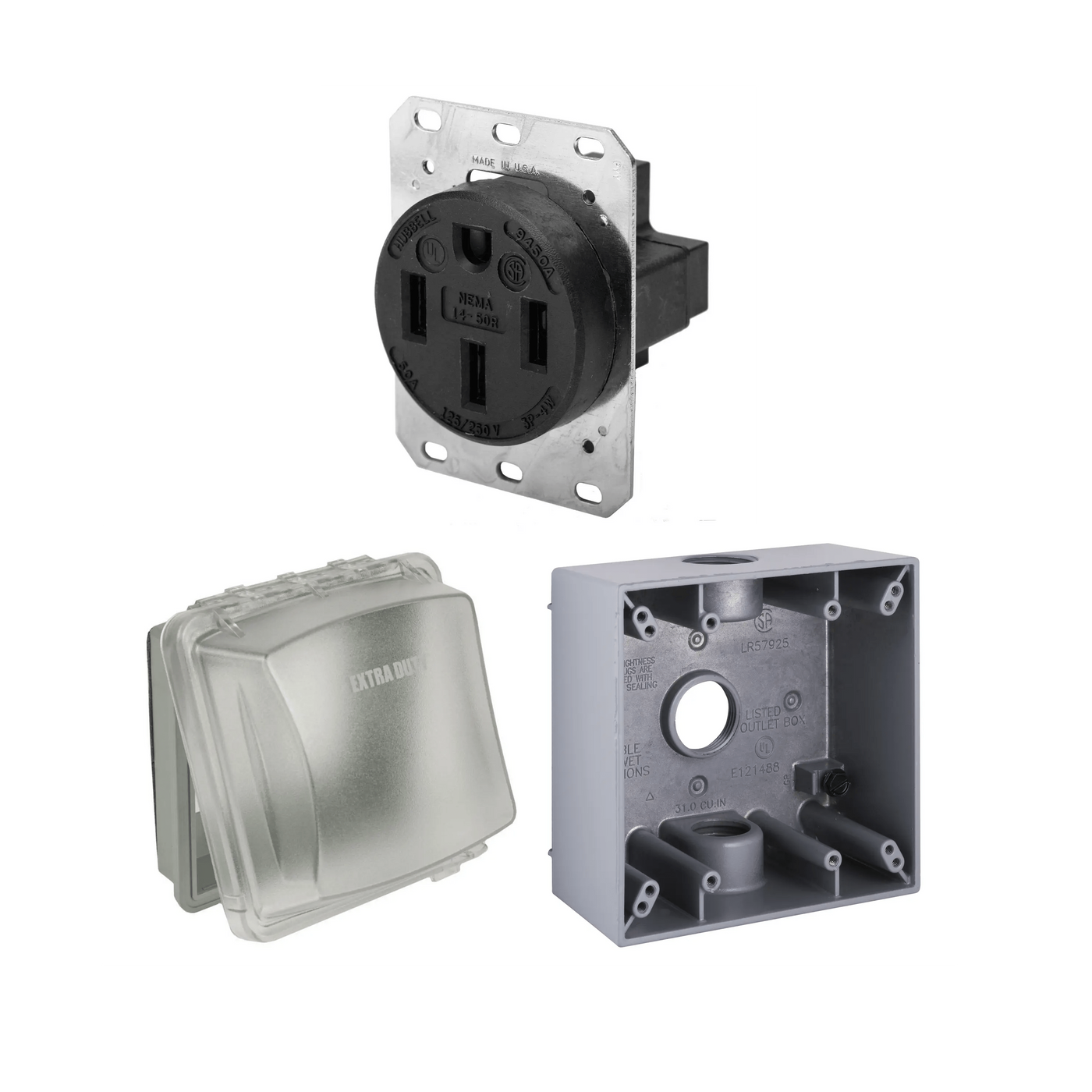 Hubbell HBL9450A 50A Outlet w/ Outdoor Backbox & Weatherproof Cover Kit ...