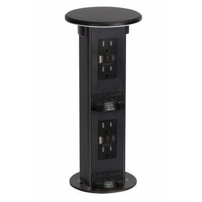 Countertop 2-Step Pop Up, 4 Power, 4 USB-A/C Charging Ports, Black