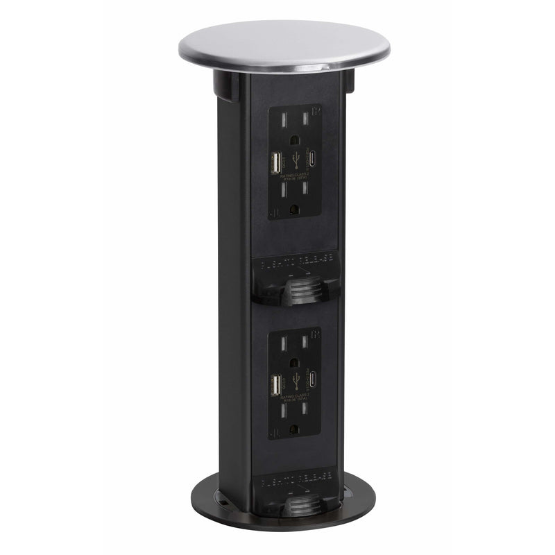 Countertop 2-Step Pop Up, 4 Power, 4 USB-A/C Charging Ports, Stainless