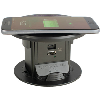 Kitchen Countertop Charging Station, USB-A, USB-C, Wireless Charging Top, Black