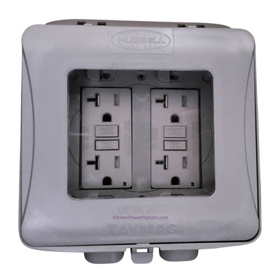 ML2500G Gray Outdoor Weatherproof 2-Gang Wall Box w/ Gray GFCI WR Outlet