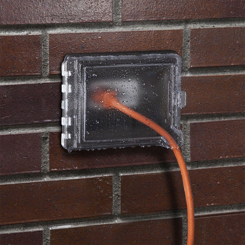 TayMac MR420CZ Outdoor Weatherproof In-Use Recessed Wall Outlet Enclosure, Bronze, installed in brick