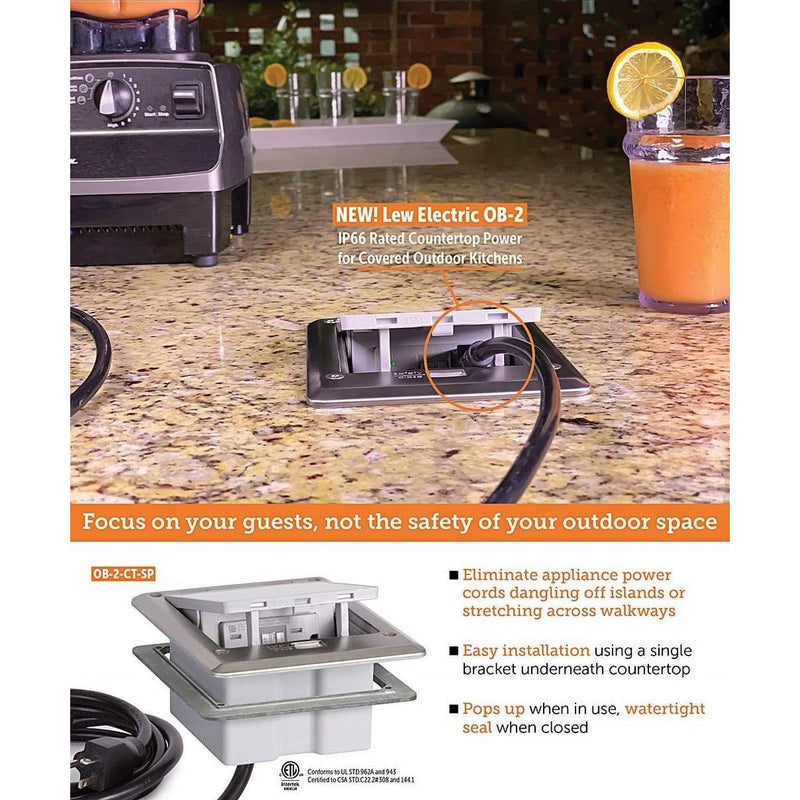 Outdoor Countertop Waterproof Pop Up Stainless Steel Power Box, Push Button