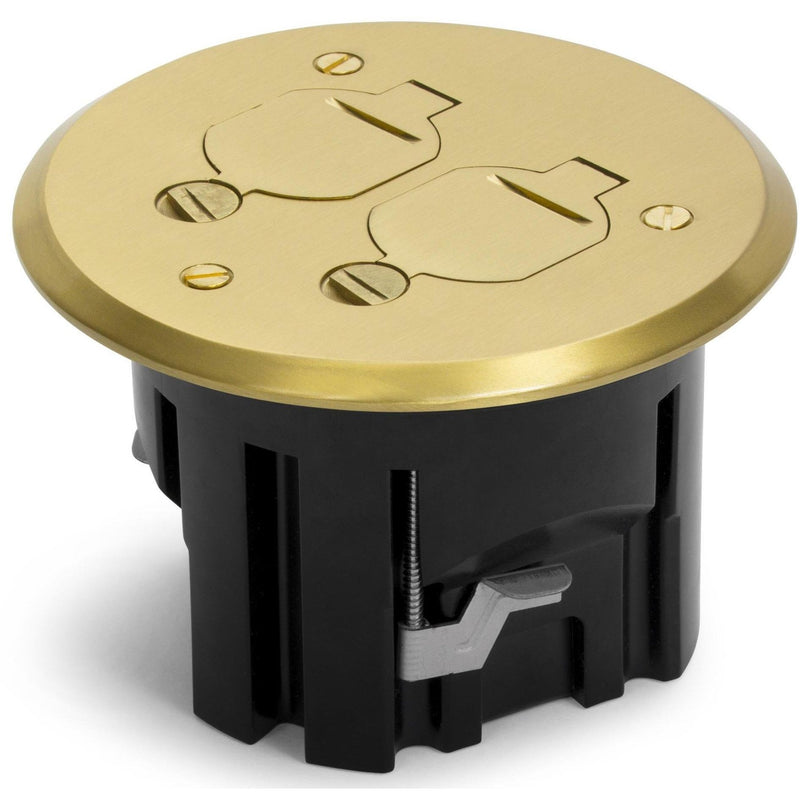 Lew Electric PBR1-FPB 1 Duplex Round Plastic Floor Box, Flip, Brass