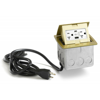 Lew PUFP-CT-B-AC-WC Kitchen Pop Up USB A/C Corded Outlet, Brass