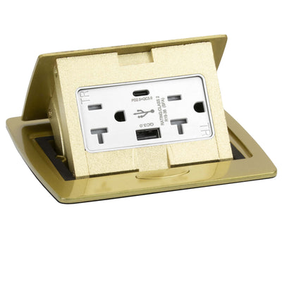 Kitchen Counter Pop Up Outlet Charging USB A/C Ports, Brass