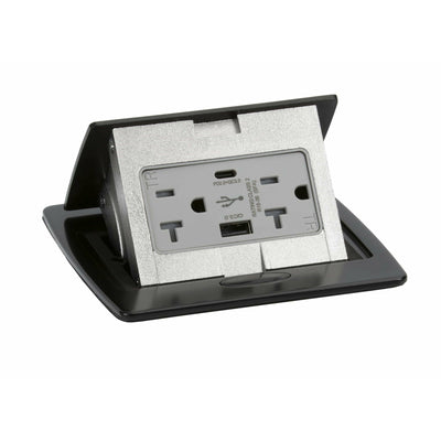 Kitchen Counter Pop Up Outlet Charging USB A/C Ports, Black