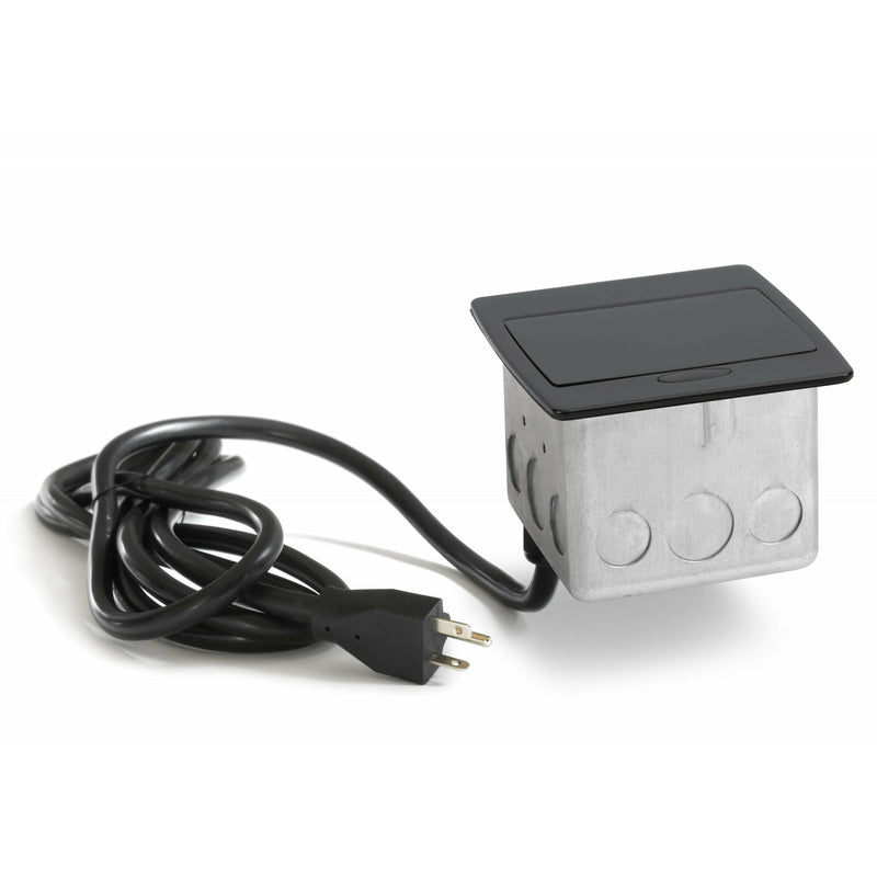 Kitchen Pop Up 20A GFCI Countertop Outlet with Corded Plug, Black, Closed
