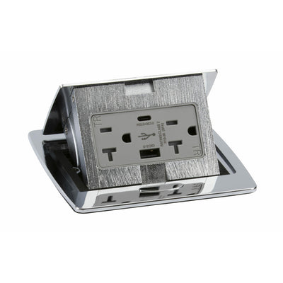 Kitchen Counter Pop Up Outlet Charging USB A/C Ports, Chrome