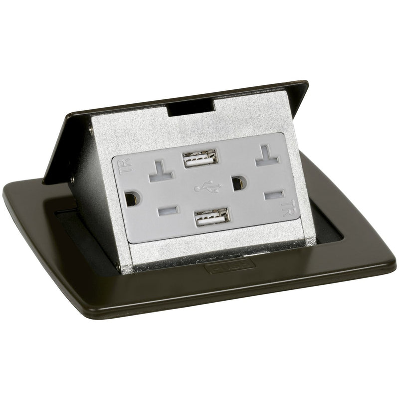 PUFP-CT-DB-20A-2USB-WC Kitchen Pop Up USB Outlet, Dark Bronze - Showing Top Only