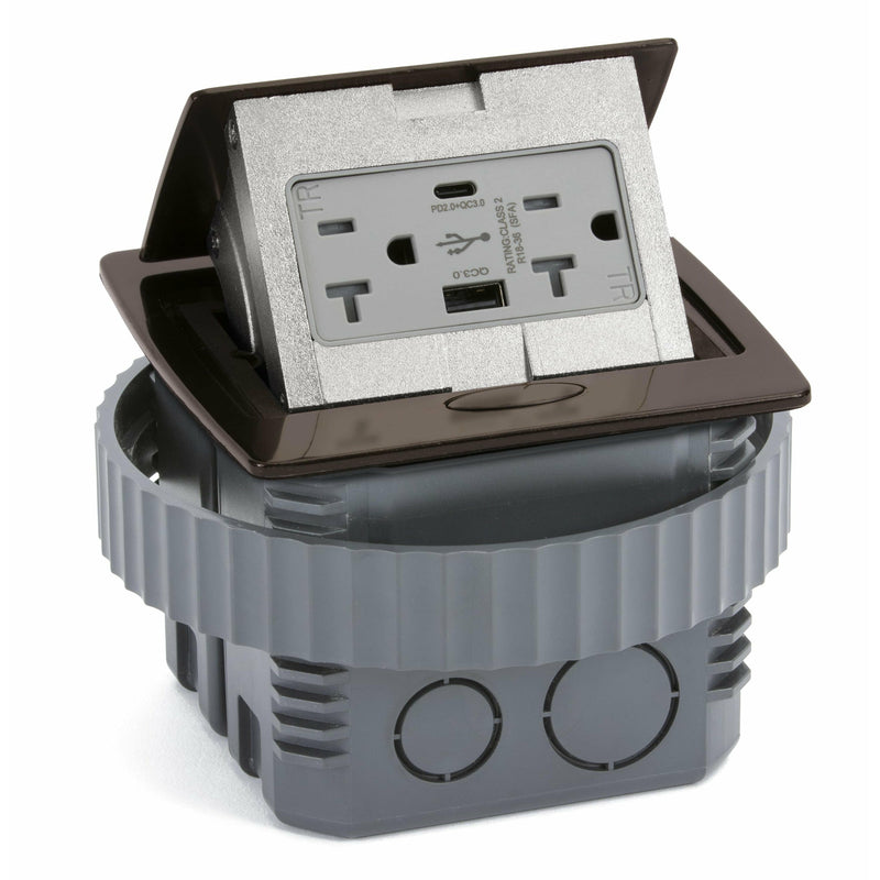 Kitchen Counter Pop Up Outlet Charging USB A/C Ports, Dark Bronze, Showing Entire Unit