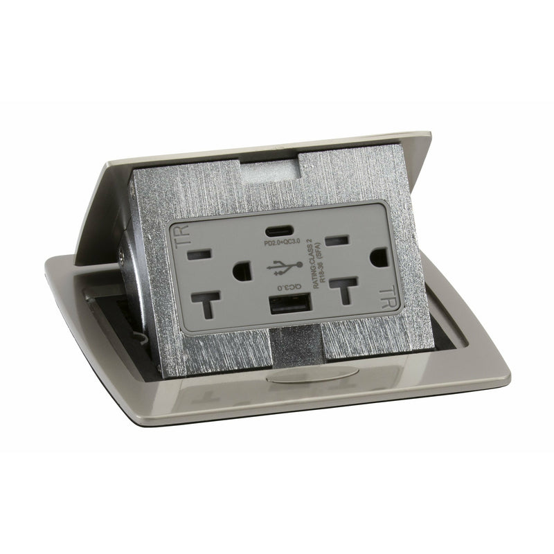 Kitchen Countertop Pop Up Charging USB A/C Ports, Satin Nickel