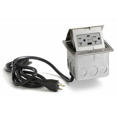 PUFP-CT-SS-AC-WC Kitchen Pop Up USB A/C Corded Outlet, Stainless Steel