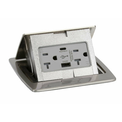 Kitchen Counter Pop Up Outlet Charging USB A/C Ports, Stainless Steel