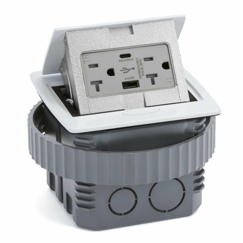 Kitchen Counter Pop Up Outlet Charging USB A/C Ports, White, Showing Entire Unit