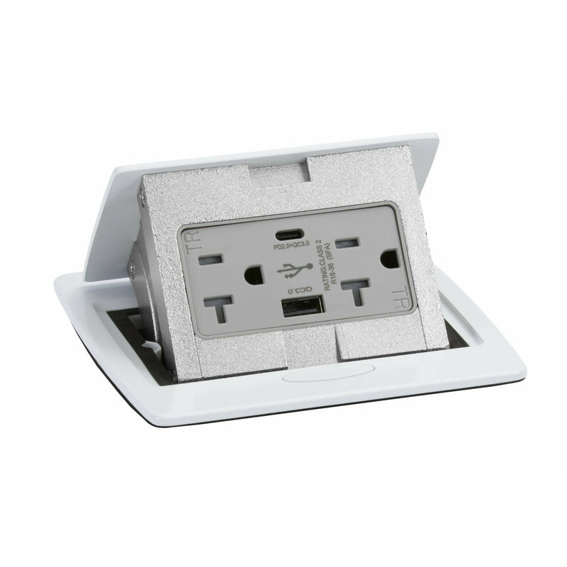 Kitchen Counter Pop Up Outlet Charging USB A/C Ports, White