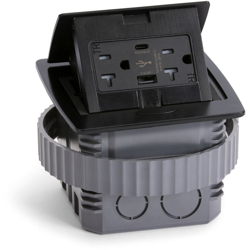 Kitchen Countertop Pop Up Charging USB A/C Ports, All Black, Entire Unit